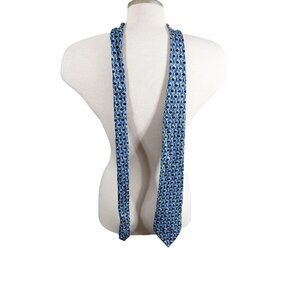 Aquascutum of London Silk Neck Tie Blue Gray Geometric Print